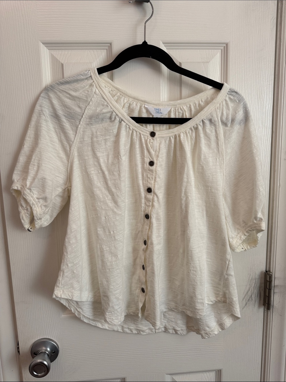 Lightweight Cream Button-Front Women's Top